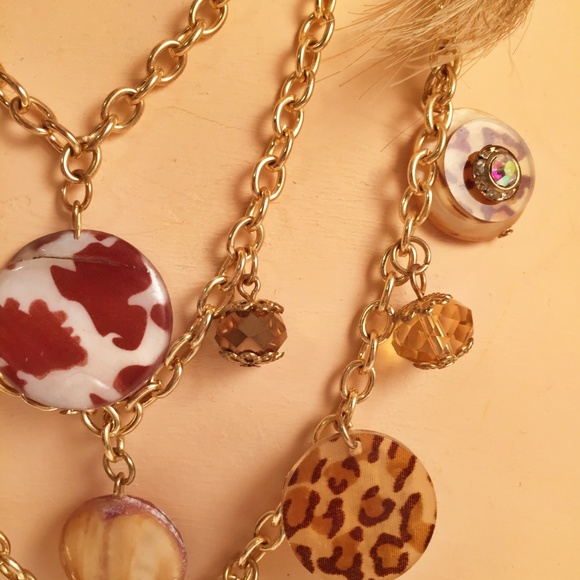 Animal Print Triple Gold Tone Chain Necklace - Picture 2 of 4